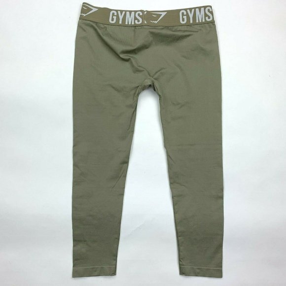 Gymshark Fit Seamless Cropped Legging Spell Out Olive Elastic Waist Women Medium - Picture 2 of 5